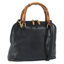 GUCCI Bamboo Hand Bag Leather 2way Black Gold 000 3780 0290 Auth 161528-1