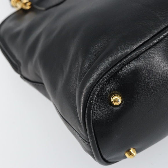 GUCCI Bamboo Hand Bag Leather 2way Black Gold 000 3780 0290 Auth 161528