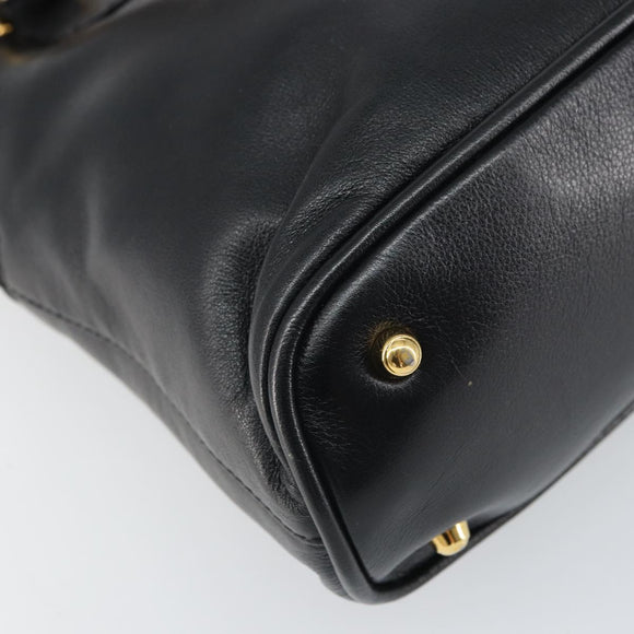 GUCCI Bamboo Hand Bag Leather 2way Black Gold 000 3780 0290 Auth 161528