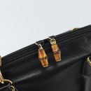 GUCCI Bamboo Hand Bag Leather 2way Black Gold 000 3780 0290 Auth 161528-16