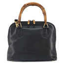GUCCI Bamboo Hand Bag Leather 2way Black Gold 000 3780 0290 Auth 161528-2