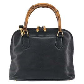 GUCCI Bamboo Hand Bag Leather 2way Black Gold 000 3780 0290 Auth 161528 - 0