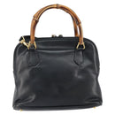 GUCCI Bamboo Hand Bag Leather 2way Black Gold 000 3780 0290 Auth 161528-3