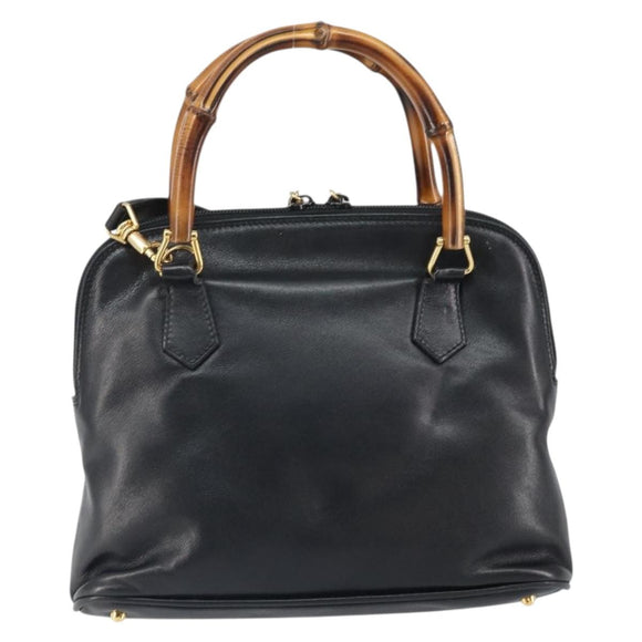 GUCCI Bamboo Hand Bag Leather 2way Black Gold 000 3780 0290 Auth 161528