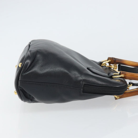 GUCCI Bamboo Hand Bag Leather 2way Black Gold 000 3780 0290 Auth 161528