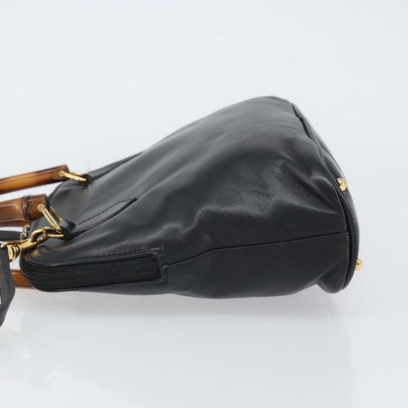 GUCCI Bamboo Hand Bag Leather 2way Black Gold 000 3780 0290 Auth 161528