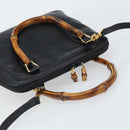 GUCCI Bamboo Hand Bag Leather 2way Black Gold 000 3780 0290 Auth 161528-6