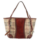 BURBERRY Nova Check Tote Bag PVC Beige Gold Auth 161529-2