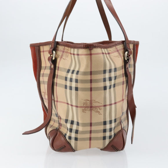 BURBERRY Nova Check Tote Bag PVC Beige Gold Auth 161529