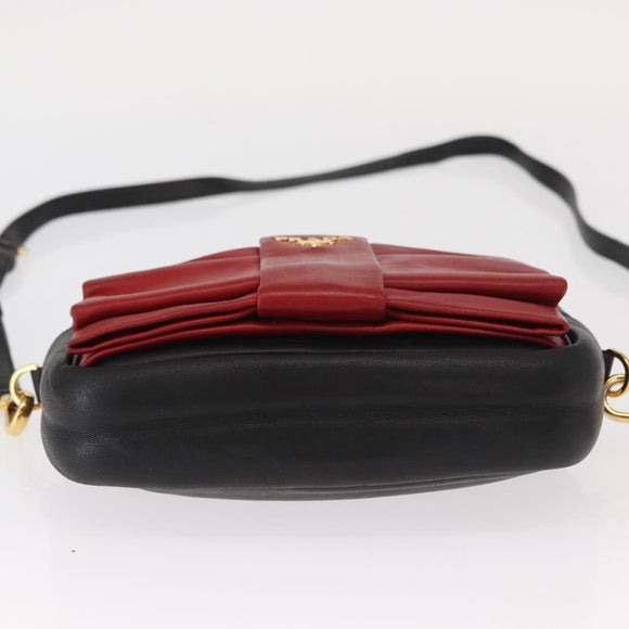 PRADA Shoulder Bag Leather Black Gold Auth 161530V