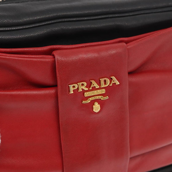 PRADA Shoulder Bag Leather Black Gold Auth 161530V