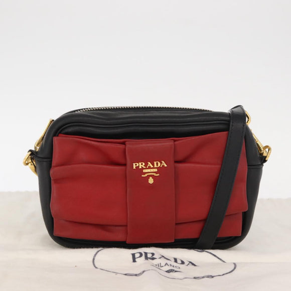 PRADA Shoulder Bag Leather Black Gold Auth 161530V