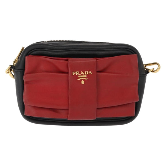 PRADA Shoulder Bag Leather Black Gold Auth 161530V