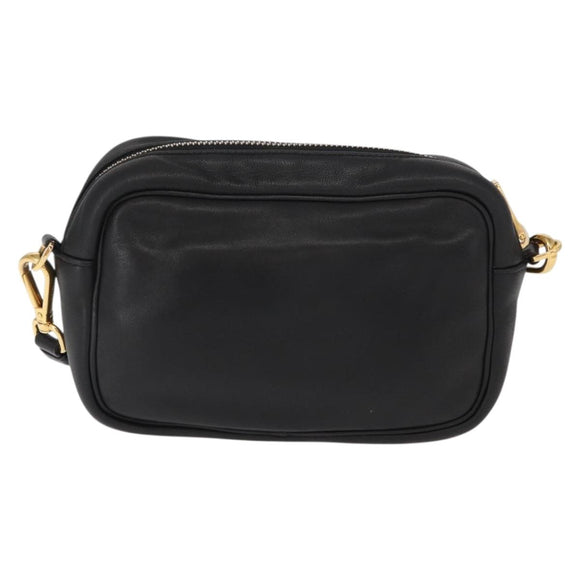 PRADA Shoulder Bag Leather Black Gold Auth 161530V