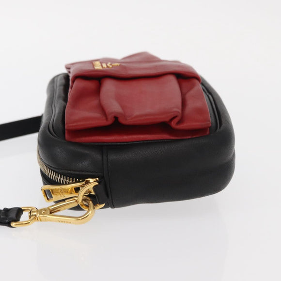 PRADA Shoulder Bag Leather Black Gold Auth 161530V