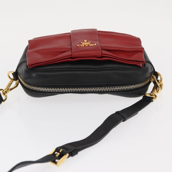 PRADA Shoulder Bag Leather Black Gold Auth 161530V