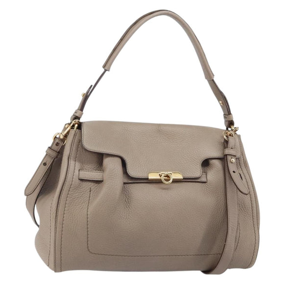 Salvatore Ferragamo Gancini Hand Bag Leather 2way Beige Gold Auth 161535