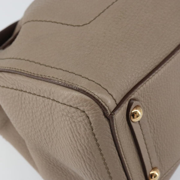 Salvatore Ferragamo Gancini Hand Bag Leather 2way Beige Gold Auth 161535