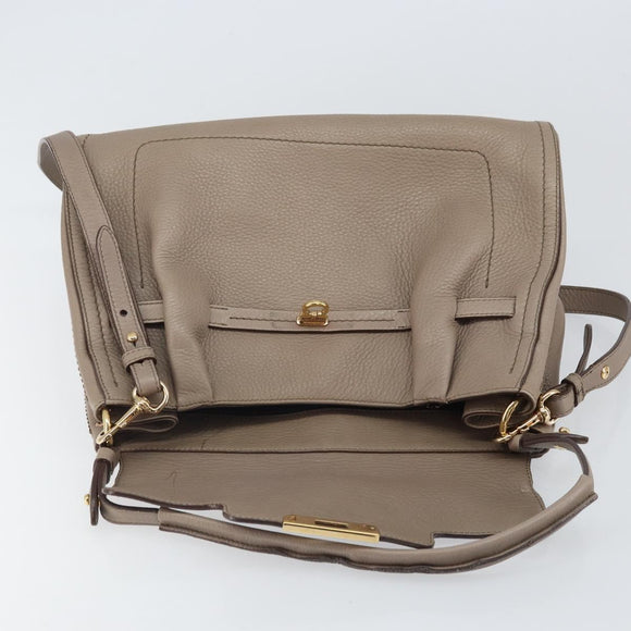 Salvatore Ferragamo Gancini Hand Bag Leather 2way Beige Gold Auth 161535