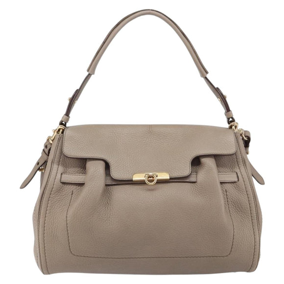 Salvatore Ferragamo Gancini Hand Bag Leather 2way Beige Gold Auth 161535