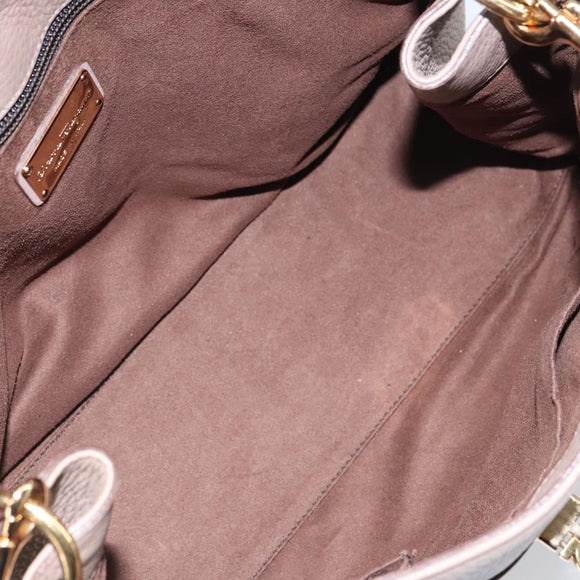 Salvatore Ferragamo Gancini Hand Bag Leather 2way Beige Gold Auth 161535