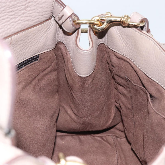 Salvatore Ferragamo Gancini Hand Bag Leather 2way Beige Gold Auth 161535