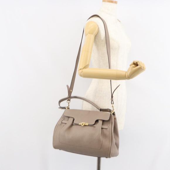 Salvatore Ferragamo Gancini Hand Bag Leather 2way Beige Gold Auth 161535