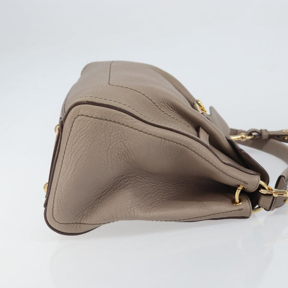 Salvatore Ferragamo Gancini Hand Bag Leather 2way Beige Gold Auth 161535