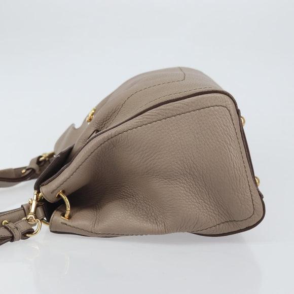 Salvatore Ferragamo Gancini Hand Bag Leather 2way Beige Gold Auth 161535