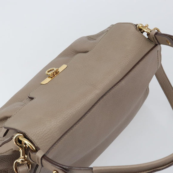 Salvatore Ferragamo Gancini Hand Bag Leather 2way Beige Gold Auth 161535