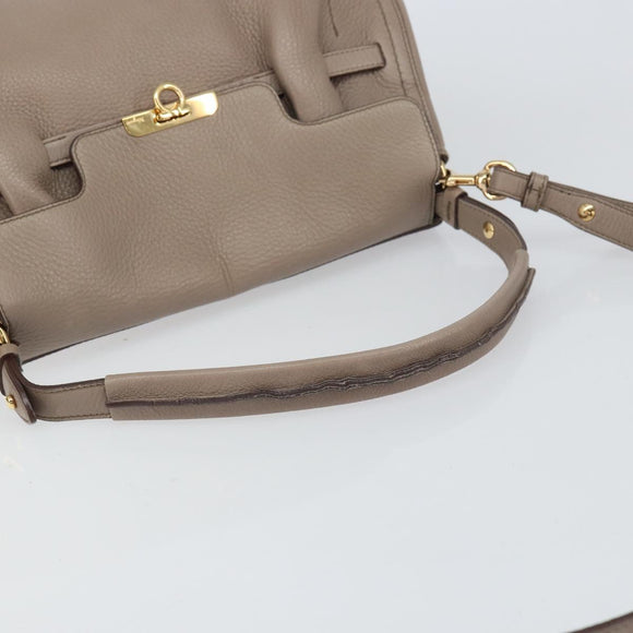 Salvatore Ferragamo Gancini Hand Bag Leather 2way Beige Gold Auth 161535