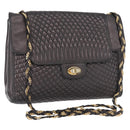 BALLY Chain Shoulder Bag Leather Black Gold Auth 161547-1