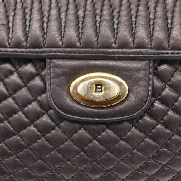 BALLY Chain Shoulder Bag Leather Black Gold Auth 161547