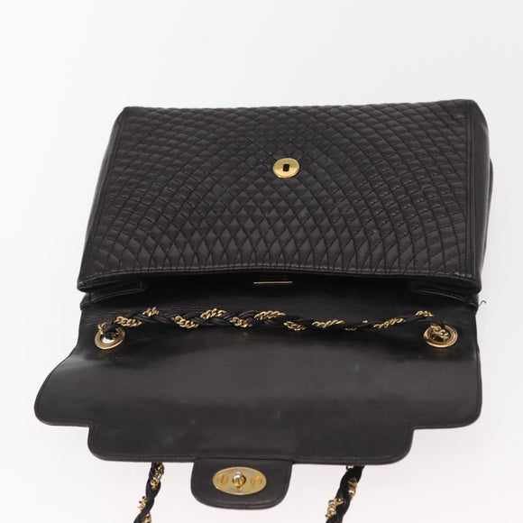 BALLY Chain Shoulder Bag Leather Black Gold Auth 161547