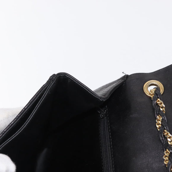 BALLY Chain Shoulder Bag Leather Black Gold Auth 161547