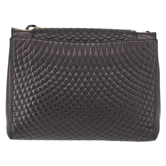 BALLY Chain Shoulder Bag Leather Black Gold Auth 161547