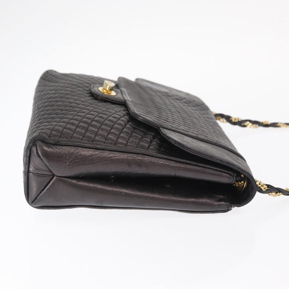 BALLY Chain Shoulder Bag Leather Black Gold Auth 161547