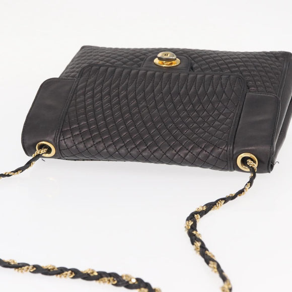BALLY Chain Shoulder Bag Leather Black Gold Auth 161547