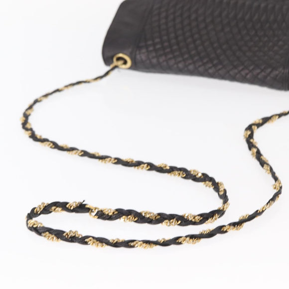 BALLY Chain Shoulder Bag Leather Black Gold Auth 161547