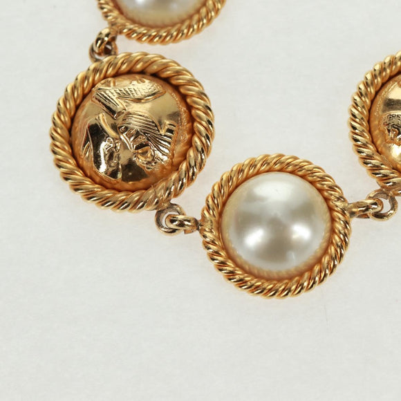 Salvatore Ferragamo Pearl Necklace metal Gold Tone Auth 161568V
