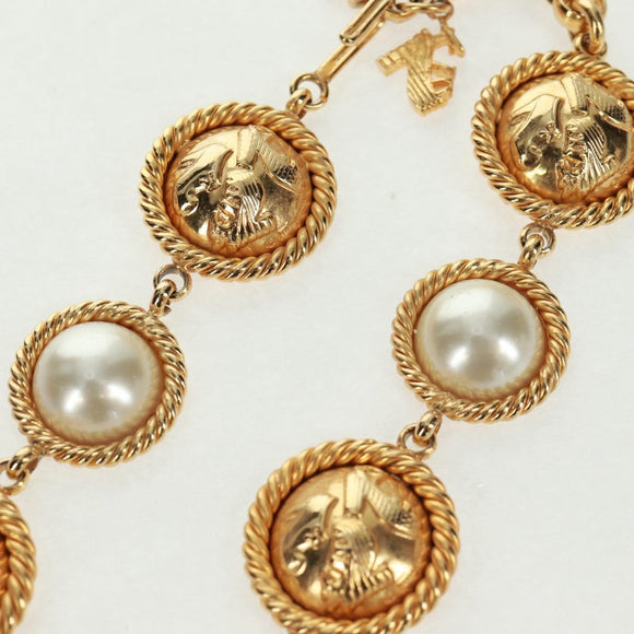 Salvatore Ferragamo Pearl Necklace metal Gold Tone Auth 161568V