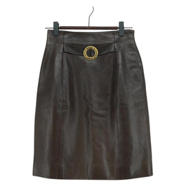 CELINE Skirt Lamb Skin Brown Gold Auth 161571V