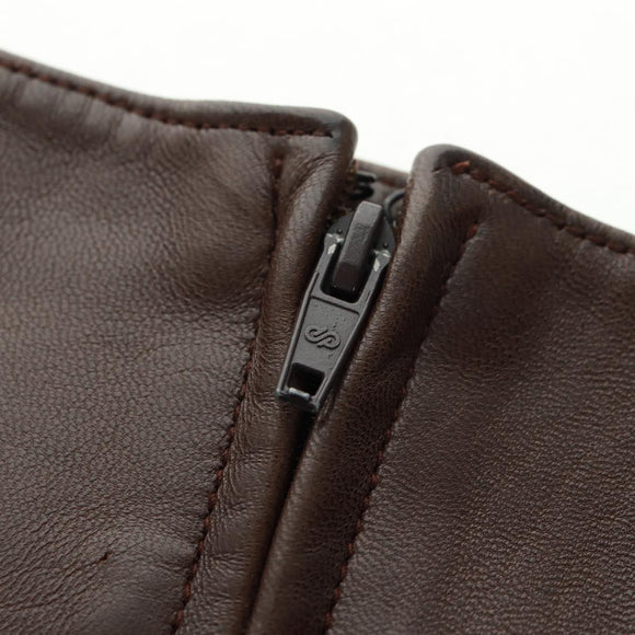 CELINE Skirt Lamb Skin Brown Gold Auth 161571V