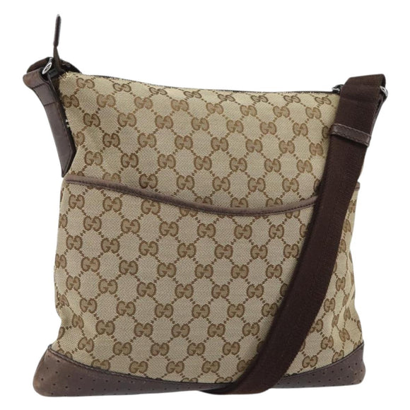 GUCCI GG Canvas Shoulder Bag Beige Silver 145857 Auth 161580