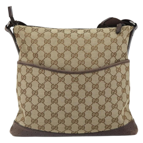 GUCCI GG Canvas Shoulder Bag Beige Silver 145857 Auth 161580