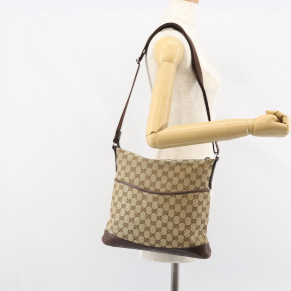 GUCCI GG Canvas Shoulder Bag Beige Silver 145857 Auth 161580