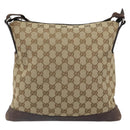 GUCCI GG Canvas Shoulder Bag Beige Silver 145857 Auth 161580-3