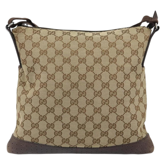GUCCI GG Canvas Shoulder Bag Beige Silver 145857 Auth 161580