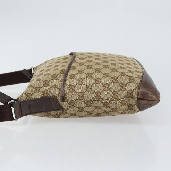 GUCCI GG Canvas Shoulder Bag Beige Silver 145857 Auth 161580