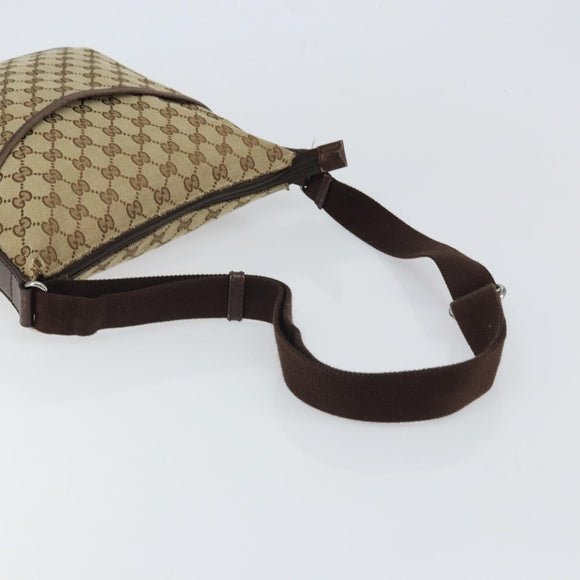 GUCCI GG Canvas Shoulder Bag Beige Silver 145857 Auth 161580